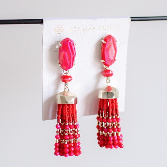 Kendra Scott Dove Earrings Tassel Red Dark Pink - Picture 2 of 5